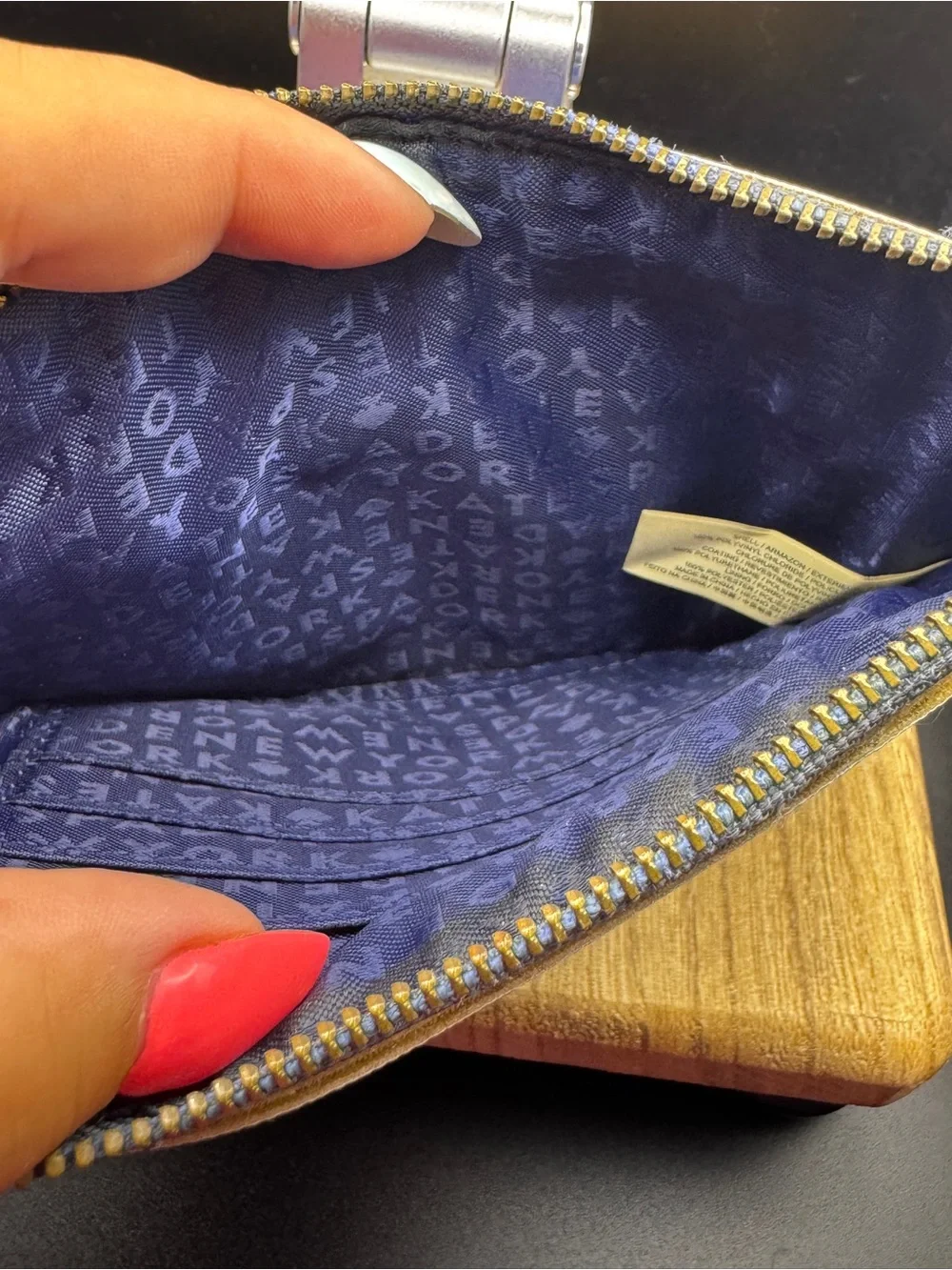 Kate Spade Blue Seahorse Print Wristlet with Zip Pocket